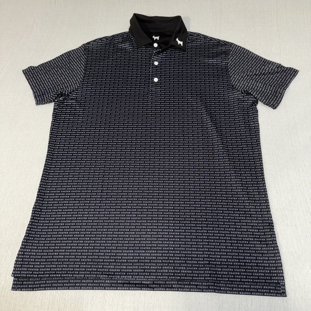 Goated Golf Polo Mens Large Black Stretch Performance Goat All Over Print EUC